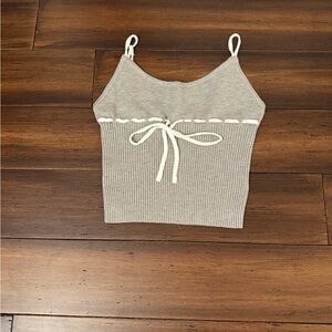 Edikted Gray Melange Ribbed Tie Front Top